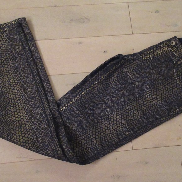 Silver Creek skinny jeans - navy blue with shiny gold snake skin pattern - Picture 1 of 14
